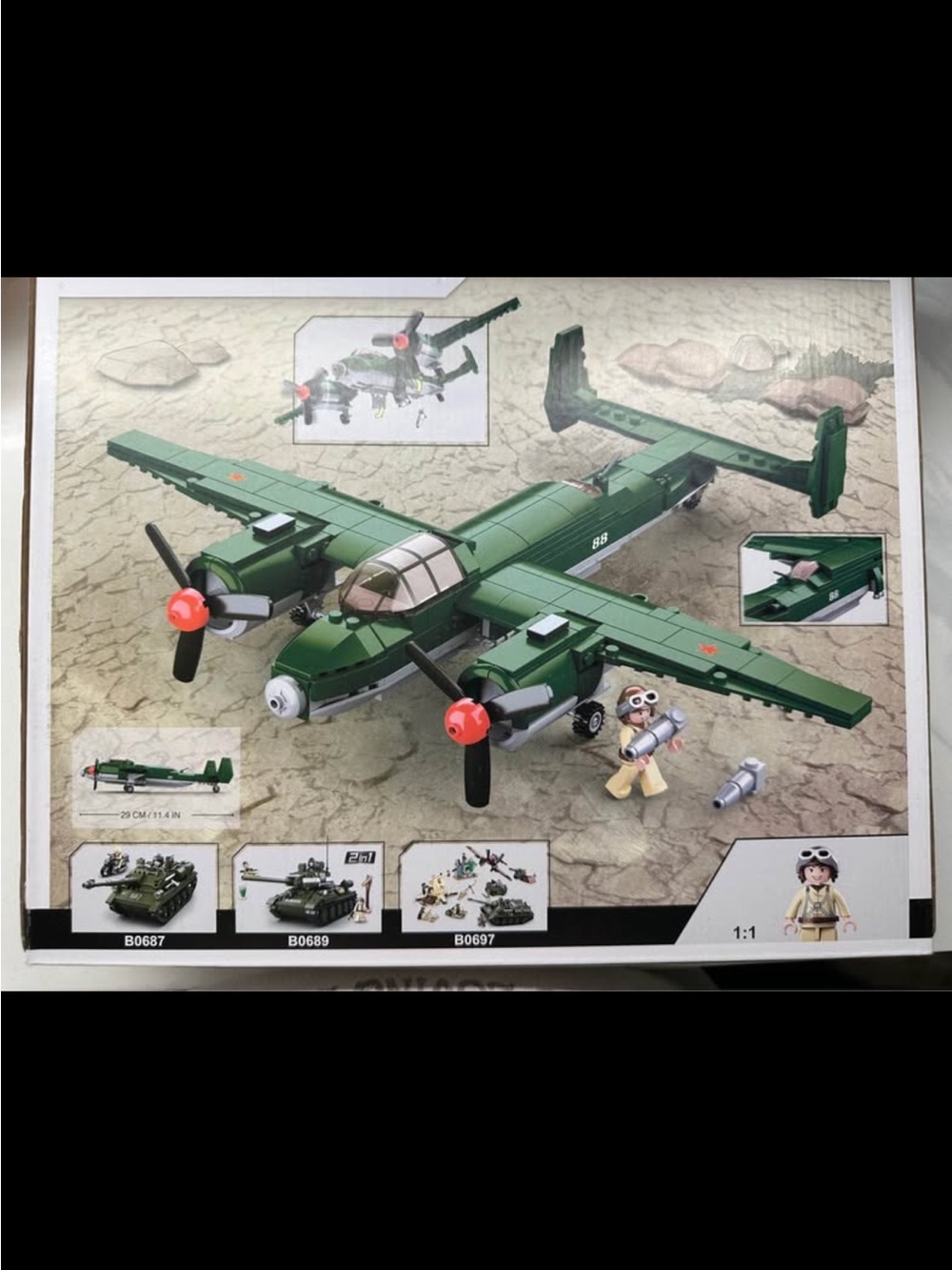 Green Twin-Engine Military Aircraft Building Set for Kids